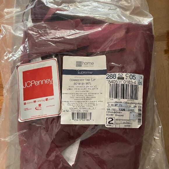 1 - JCP Cranberry Tab Top Curtain  - NEW  in original packaging - 80 W x 95L - Picture 1 of 3